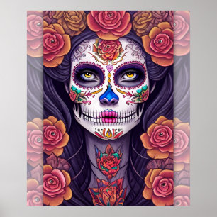 Vrouw in Sugar Skull Make-up Art Poster