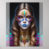 Vrouw in Sugar Skull Make-up - Sugar Skull Art Poster (Voorkant)