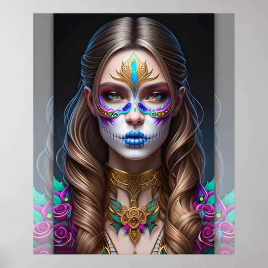 Vrouw in Sugar Skull Make-up - Sugar Skull Art Poster (Voorkant)