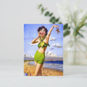 Vrouw in Swimsuit strand Briefkaart (Staand voorkant)