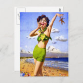 Vrouw in Swimsuit strand Briefkaart (Voorkant / Achterkant)