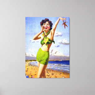 Vrouw in Swimsuit strand Canvas Afdruk