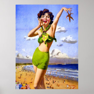 Vrouw in Swimsuit strand Poster