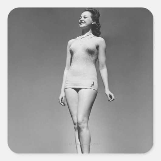 Vrouw in Swimsuit Vierkante Sticker (Voorkant)