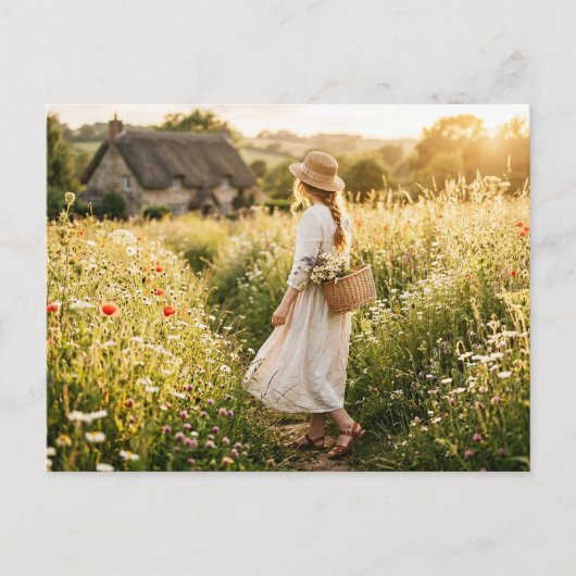 Vrouw in tarweveld briefkaart (Voorkant)