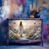 Vrouw in Tuinpad - Romantische Bloemendecoupage Tissuepapier