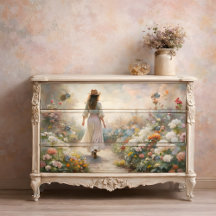 Vrouw in Tuinpad - Romantische Bloemendecoupage