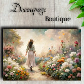 Vrouw in Tuinpad - Romantische Bloemendecoupage Tissuepapier