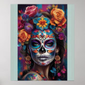 Vrouw in Verbluffende Sugar Skull Make-up Poster (Voorkant)