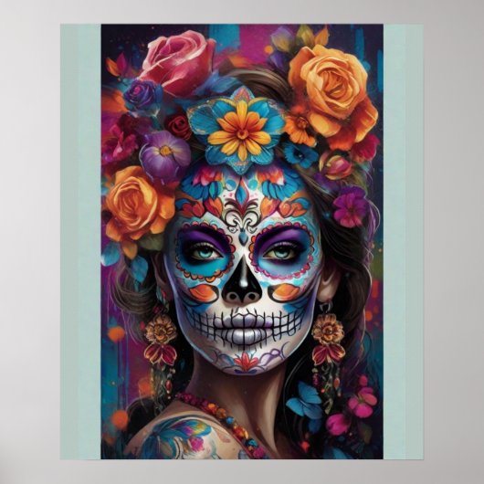Vrouw in Verbluffende Sugar Skull Make-up Poster (Voorkant)