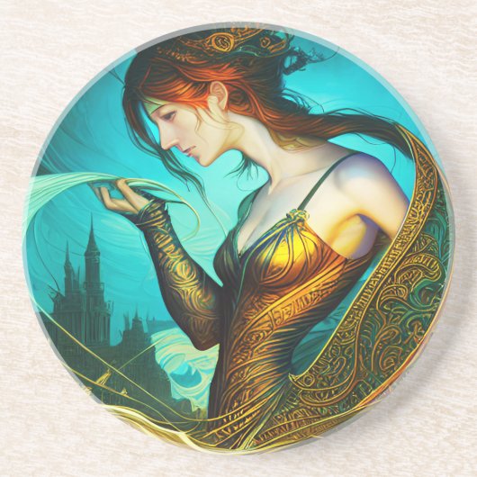 Vrouw in vloeiende jurk zandsteen onderzetter (Voorkant)