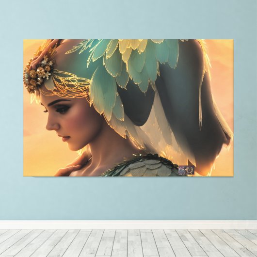 Vrouw in Wachten: Uitgerekte Canvas Print (Insitu (Houten vloer))