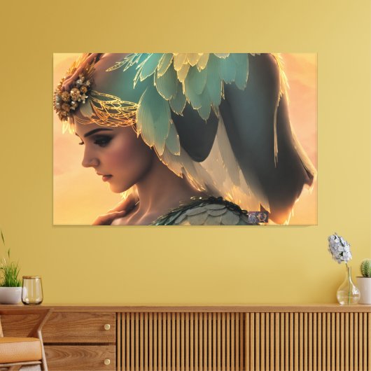 Vrouw in Wachten: Uitgerekte Canvas Print (Insitu (Woonkamer))