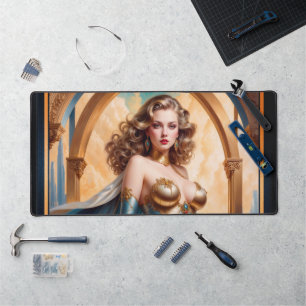 Vrouw in weelderige gouden turquoise kleding van X Bureaumat