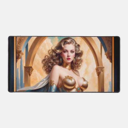 Vrouw in weelderige gouden turquoise kleding van X Bureaumat (Voorkant)