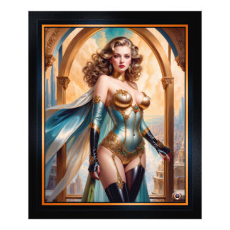 Vrouw in weelderige gouden turquoise kleding van X Foto Afdruk