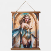 Vrouw in weelderige gouden turquoise kleding van X Hangend Wandkleed (Voorkant)