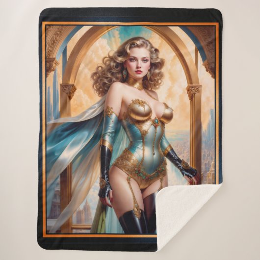 Vrouw in weelderige gouden turquoise kleding van X Sherpa Deken (Voorkant)