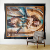 Vrouw in weelderige gouden turquoise kleding van X Wandkleed (In Situ (horizontaal))