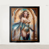 Vrouw in weelderige gouden turquoise kleding van X Wandkleed (Voorkant)