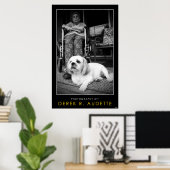 Vrouw in wielstoel en kleine hond poster (Thuiskantoor)