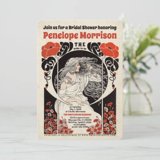 Vrouw in witte jurk en rode bloemen Vrijgezellenfe Kaart (Staand voorkant)