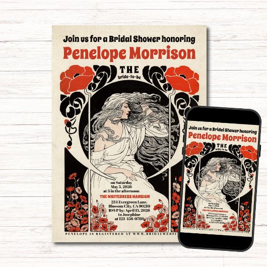 Vrouw in witte jurk en rode bloemen Vrijgezellenfe Kaart