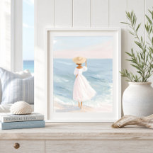 Vrouw in witte kustkunstprint