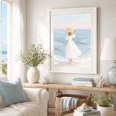 Vrouw in witte kustkunstprint poster