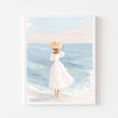Vrouw in witte kustkunstprint poster