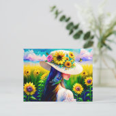 Vrouw in Zonnebloemen, Postcrossing Briefkaart (Staand voorkant)