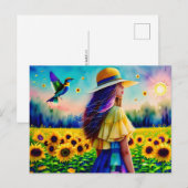 Vrouw in Zonnebloemen, Postcrossing Briefkaart (Voorkant / Achterkant)
