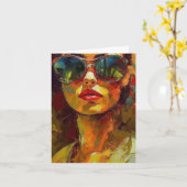 Vrouw in Zonnebril, Alle gelegenheden Kaart (Gele Bloem)