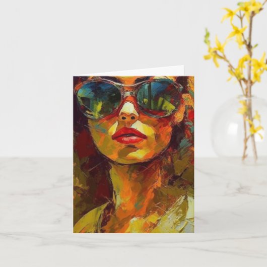 Vrouw in Zonnebril, Alle gelegenheden Kaart (Gele Bloem)