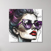  vrouw in zonnebril en Paarse lippenstift Canvas Afdruk (Voorkant)