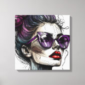 vrouw in zonnebril en Paarse lippenstift Canvas Afdruk (Voorkant)
