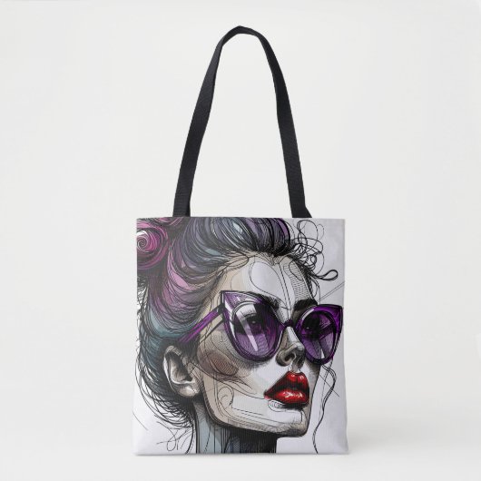 vrouw in zonnebril en Paarse lippenstift Tote Bag (Voorkant)
