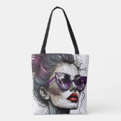 vrouw in zonnebril en Paarse lippenstift Tote Bag (Achterkant)