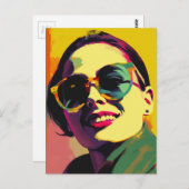 Vrouw in Zonnebril Pop Art Briefkaart (Voorkant / Achterkant)
