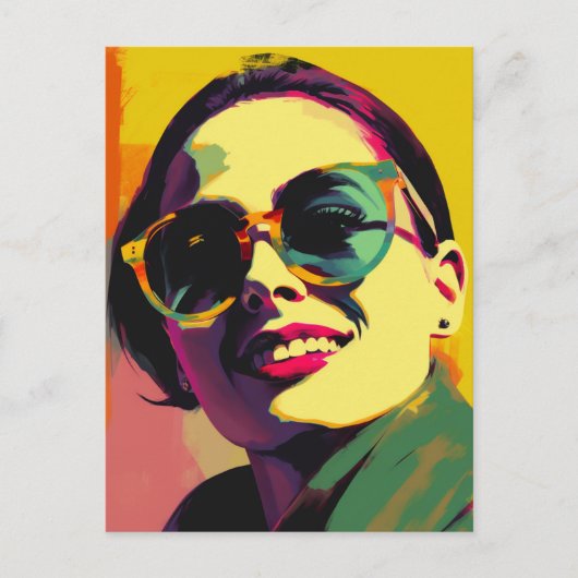 Vrouw in Zonnebril Pop Art Briefkaart (Voorkant)