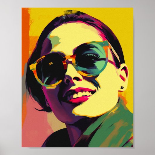 Vrouw in Zonnebril Pop Art Poster (Voorkant)