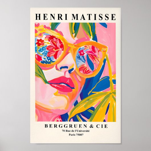 Vrouw in zonnebril, zomer tropisch Poster, roze Poster (Voorkant)