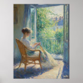 Vrouw in Zonovergoten Kamer met Balkon - Impressio Poster (Voorkant)