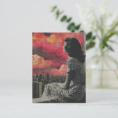 Vrouw in zwart-wit op de top van de stad briefkaart (Staand voorkant)
