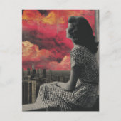 Vrouw in zwart-wit op de top van de stad briefkaart (Voorkant)