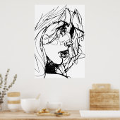 VROUW IN ZWARTE EN WITTE POSTER (Keuken)