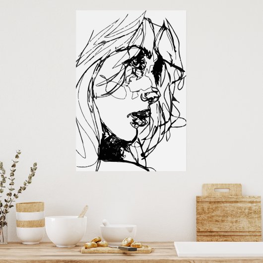 VROUW IN ZWARTE EN WITTE POSTER (Keuken)