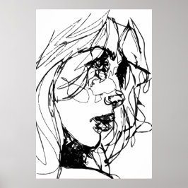 VROUW IN ZWARTE EN WITTE POSTER