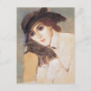 Vrouw in zwarte handschoenen briefkaart