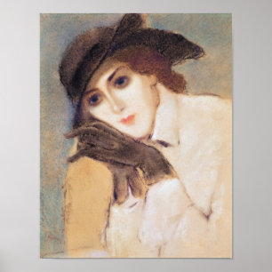 Vrouw in zwarte handschoenen poster